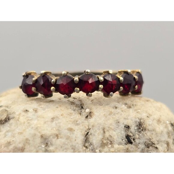 Antique Victorian Sterling Silver Garnet Ring Size 5 Rose Cut Facets Prong Set - Picture 8 of 11